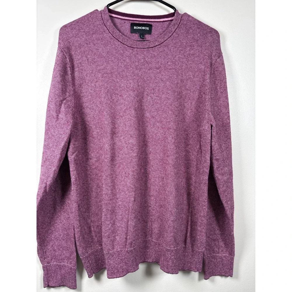Bonobos Mens Burgundy‎ Striped Cotton Cashmere Crewneck Sweater Large BST00676N